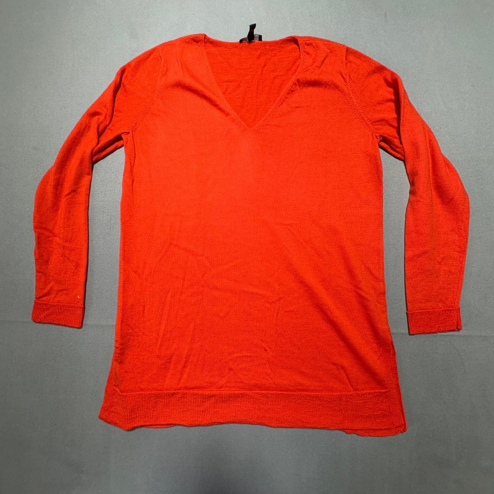 Eileen Fisher Womens Medium Orange Red 100% Merino Wool V-Neck Tunic Sweater